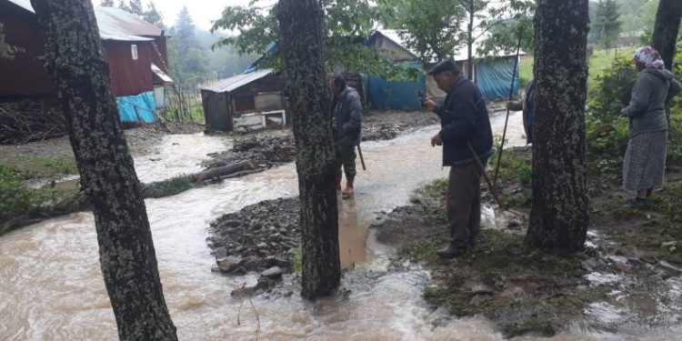Yayla yolundaki heyelan nedeniyle 20 kişi yardım istedi