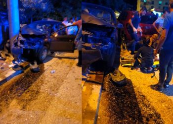 Otomobil direğe çarptı: 3 yaralı