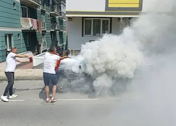 Park halindeki otomobil alev alev yandı