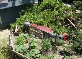 Otomobil bahçeye uçtu, anne ve çocukları yaralandı