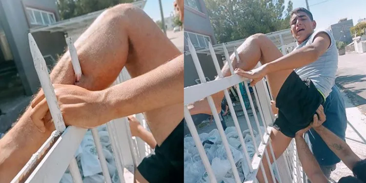 Bacağına korkuluk demiri saplandı