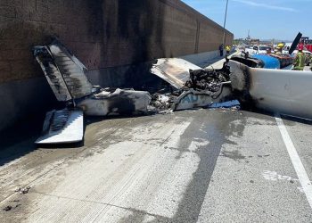 California’da otobana düşen uçak alev aldı