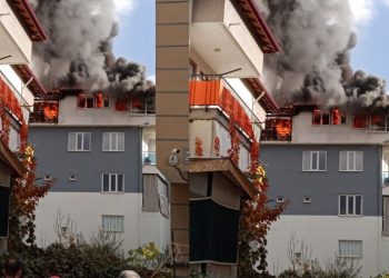 Apartmanın çatısı alevlere teslim oldu