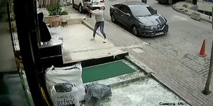 Düşen kediyi havada yakaladı