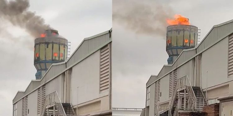 Fabrikanın talaş silosunda yangın