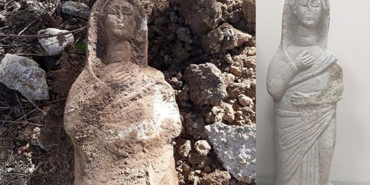 Kanalizasyon çalışmasında antik heykel bulundu