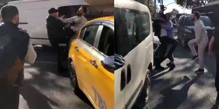 Taksici ve yolcu arasında tekmeli yumruklu kavga