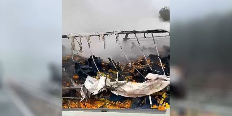 Yük dolu tır alevlere teslim oldu