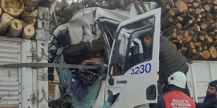 Odun yüklü iki kamyon çarpıştı