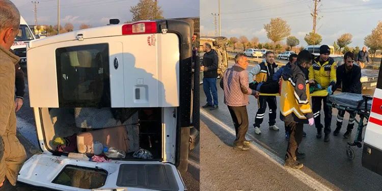 Öğrencileri taşıyan minibüs yan yattı