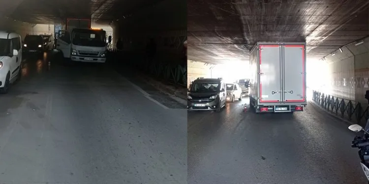 Mesafeyi hesaplayamadı, altgeçitte sıkıştı