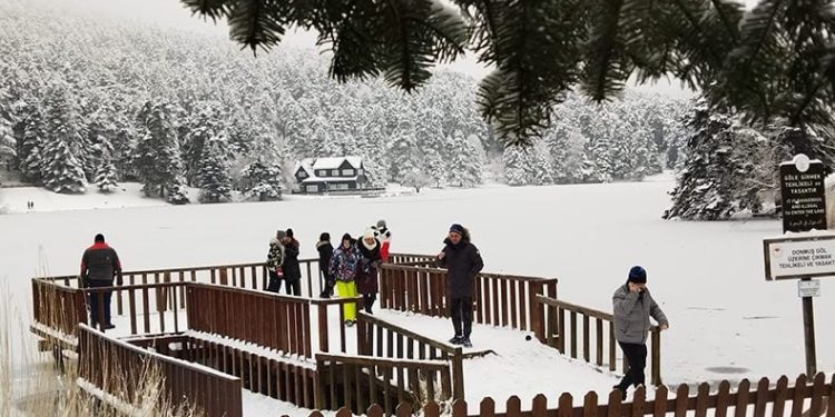 Gölcük Tabiat Parkı’nda göl dondu