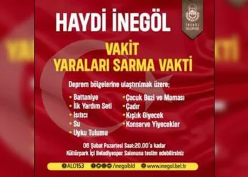 İnegöl’de Deprem Bölgeleri İçin Yardım Kampanyası Başlatıldı