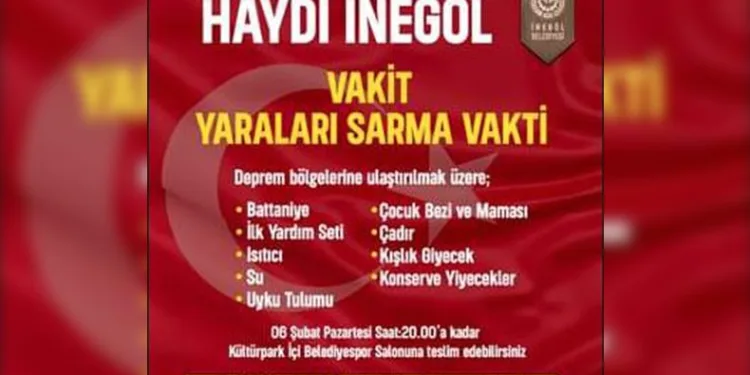 İnegöl’de Deprem Bölgeleri İçin Yardım Kampanyası Başlatıldı