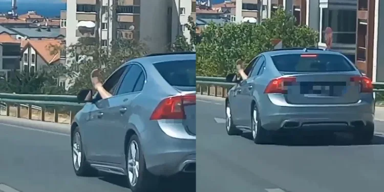 Bursa’da seyir halindeki araçtan ilginç görüntü