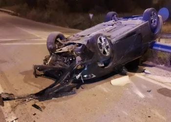 Bursa’da kontrolden çıkan araç takla atarak ters döndü