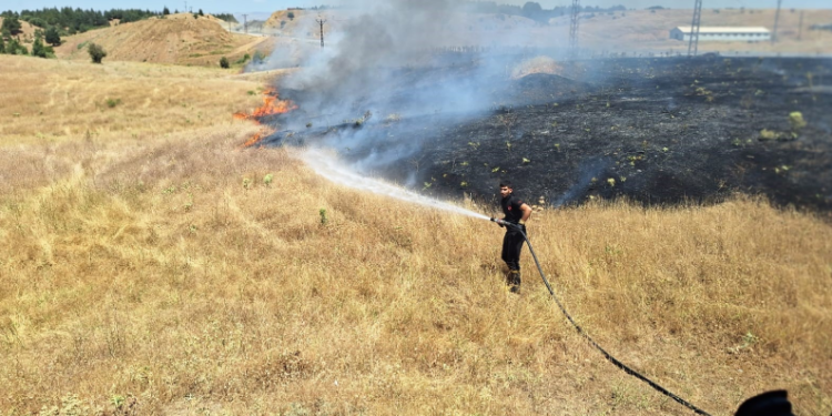 Anız yangını büyümeden söndürüldü