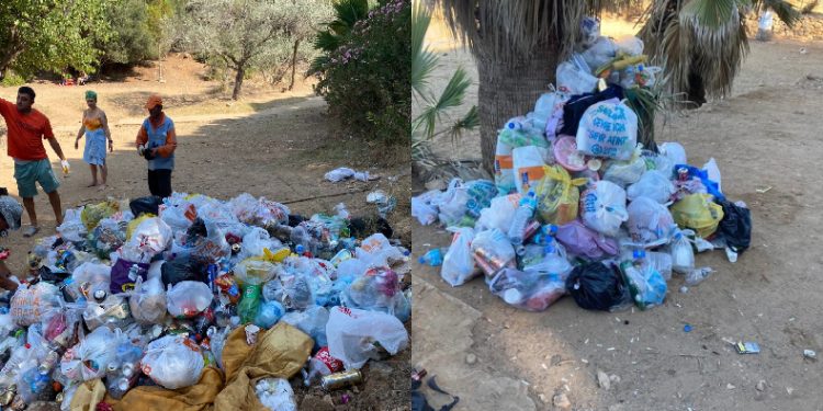 Yüzlerce torba çöp toplandı