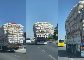 Saman yüklü kamyon trafiği tehlikeye attı