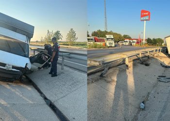 Yoldan çıkan kamyonet kaza yaptı