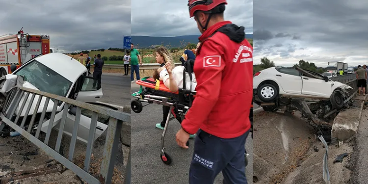 Bursa’da kontrolden çıkan araç refüje girdi