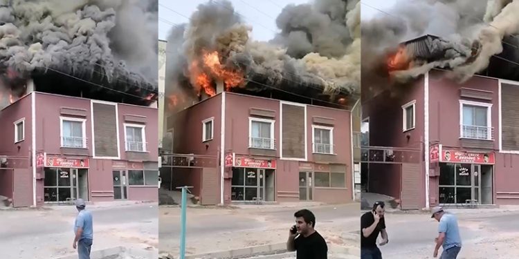 Bursa’da bir binanın çatı katı alevlere teslim oldu