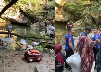 Şelaleden atladı, çamura saplandı