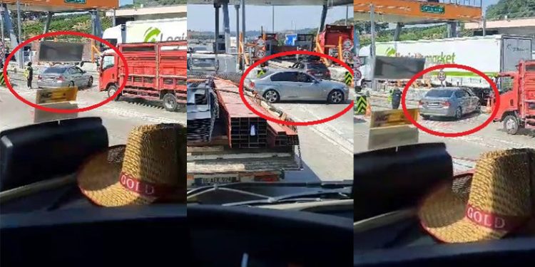 Gişe değiştiren otomobil trafiği tehlikeye düşürdü