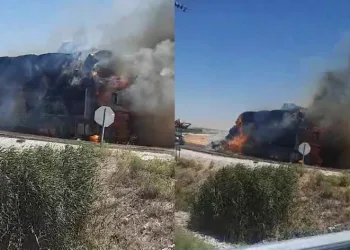 Tonlarca saman balyası yandı