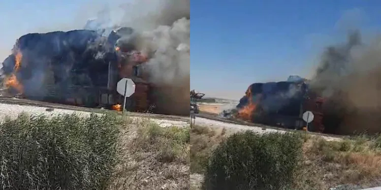 Tonlarca saman balyası yandı