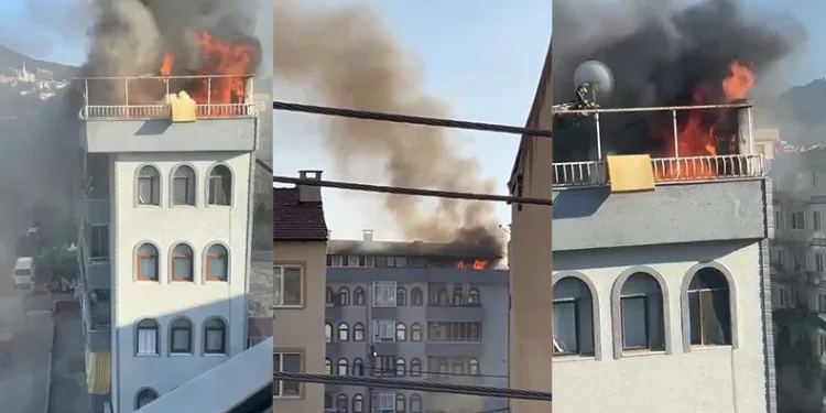Bursa’da 5 katlı binanın çatısında yangın çıktı
