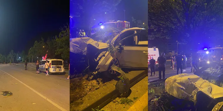 Aşırı süratli araç ağaca çarptı