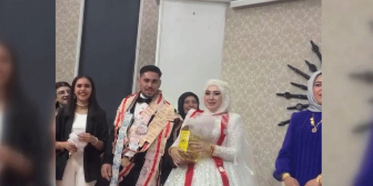 Düğünde altın yerine 5 litre yağ takıldı