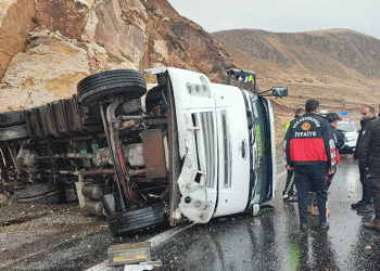 Gevaş’ta tır devrildi: 1 yaralı