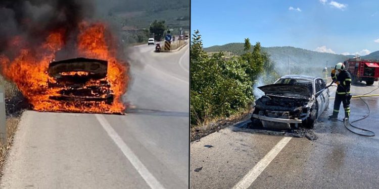 Bursa’da otomobil alevlere teslim oldu