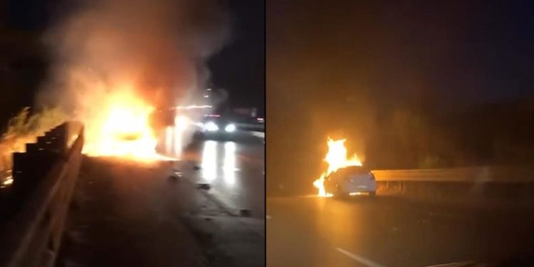 Arıza yapan araç bomba gibi patladı