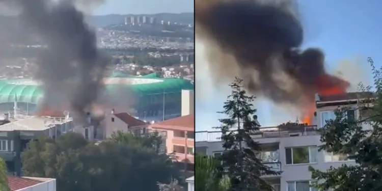 Bursa’da 5 katlı apartmanın çatısı alev alev yandı