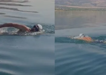 Barajda 3 kilometre yüzerek ilçeye ulaştı