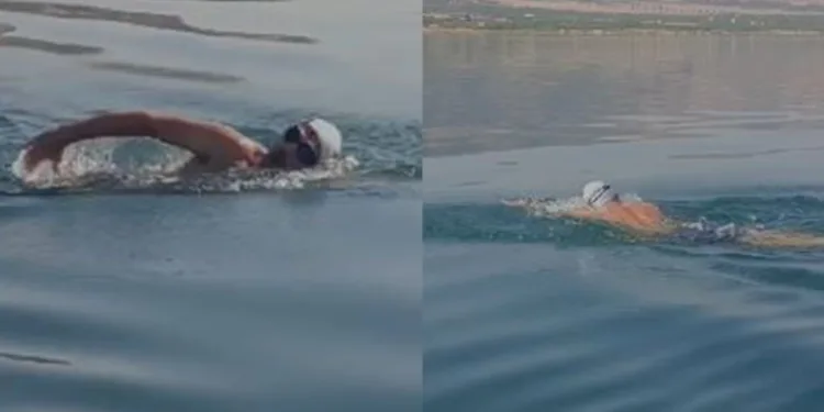 Barajda 3 kilometre yüzerek ilçeye ulaştı