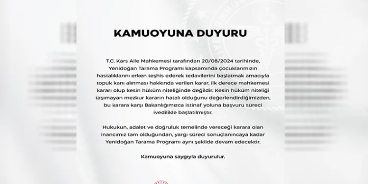 Sağlık Bakanlığından “topuk kanı” kararına ilişkin açıklama
