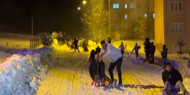 Buz gibi havada halay çekerek eğlendiler