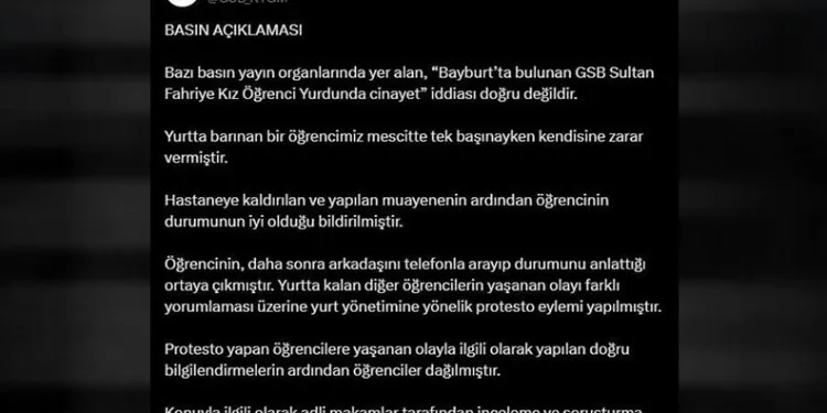 KYK, Bayburt’ta yurtta cinayet işlendiği iddiasını yalanladı