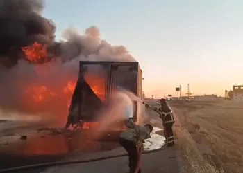 Mardin’de seyir halindeki kamyon alev aldı