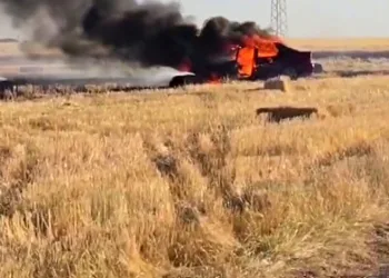 Alev alev yanan otomobil tarlayı da yaktı