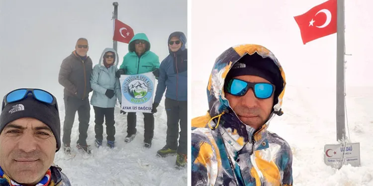 Uludağ’ın zirvesindeki donmuş Türk Bayrağını dağcılar değiştirdi