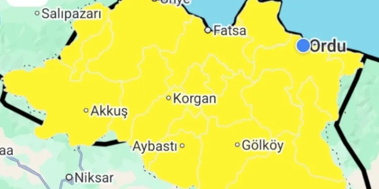 Ordu için sarı kodlu fırtına uyarısı