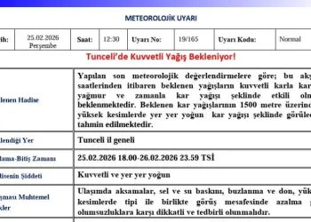 Tunceli için ‘Kuvvetli Yağış’ uyarısı