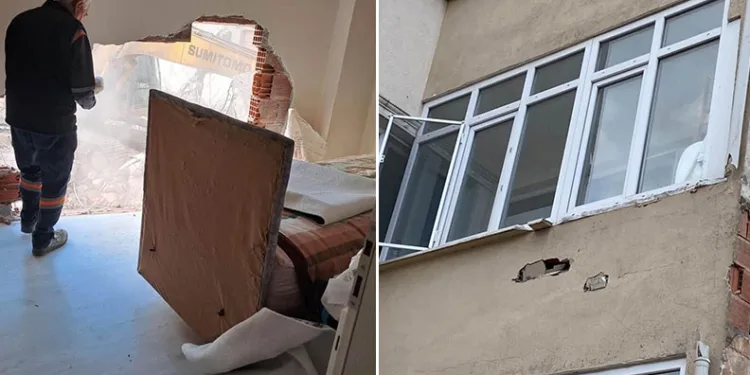 Karacabey’de inşaat çalışması yan binaya zarar verdi