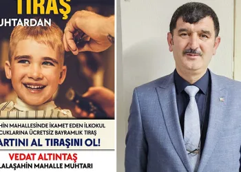 Çocukların bayram tıraşı muhtardan