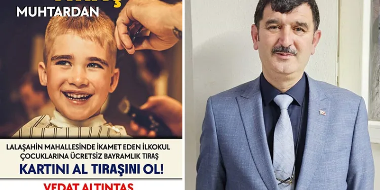 Çocukların bayram tıraşı muhtardan